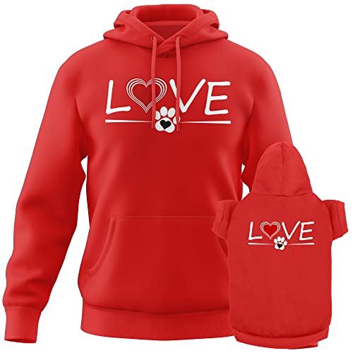 APPARELYN Matching Hoodies for Dogs and Humans - Love Heart Pet & Owner Matching Dog and Owner Sweaters - Premium Dog Hoodie Is a Great Gift for Christmas, Thanksgiving, Hanukkah Red