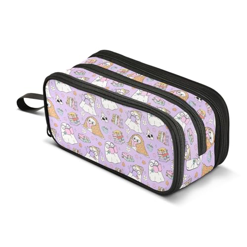 Image of ZAZYXTJ Cute Ghost Large Capacity Pencil Case 3 Compartment Pen Pouch Storage Canvas Makeup Bag for School Office Teen Girl Boy Men Women