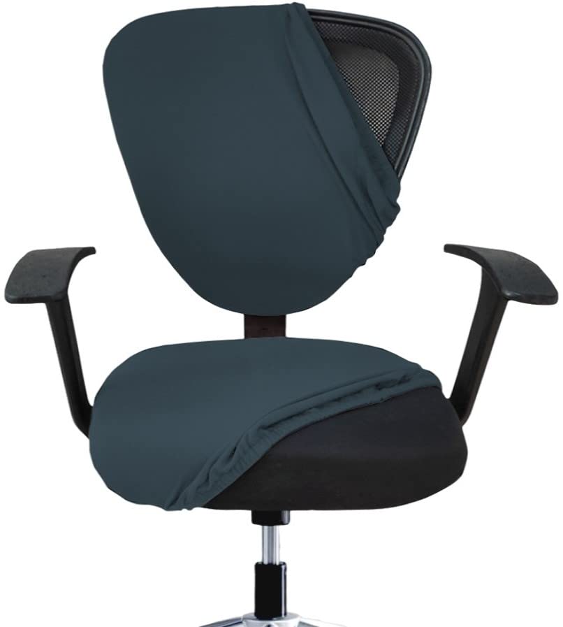 LAZIPolycotton Solid Stretchable Elastic Removable Office Rotating Chair Cover Without Headrest (2 PC, Dark Grey, height: 55 cm - 65 cm, width: 42 cm - 50 cm, length: 40 cm - 50 cm)