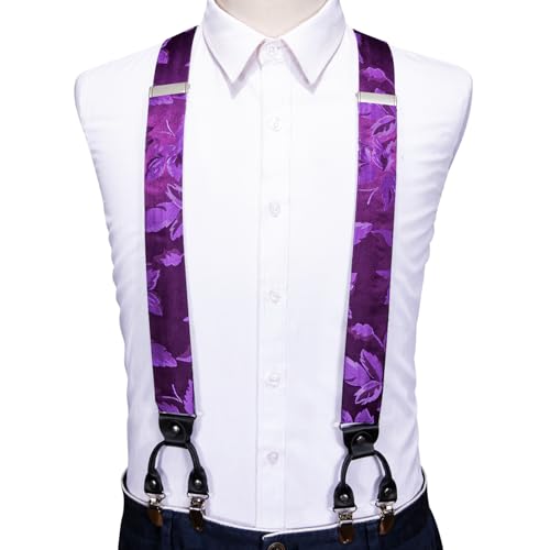 Image of Barry.Wang Men Suspender Set with Necktie Elastic Y Type Heavy Duty 6 Clips Braces Tie Handkerchief Cufflink Pin 6PCS