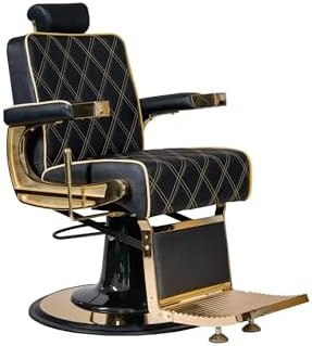 LBH Sillón de Barbero Hidráulico Reclinable Giratorio Negro y Dorado (Modelo Crew Gold)
