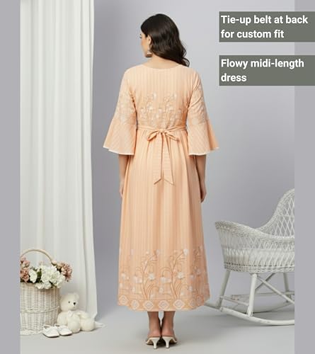 Image of DUMMY SHAPE Feeding Nighty | Maternity Dresses for Women Cotton Blend | Floral Pink Anarkali Kurta with Dual Nursing Zippers for Pregnancy & Breastfeeding | Gifts for Pregnant Women (