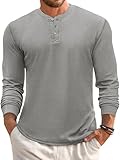 Runcati Mens Henley Long Sleeve Shirts Waffle Button Casual Basic Lightweight Tops Gray
