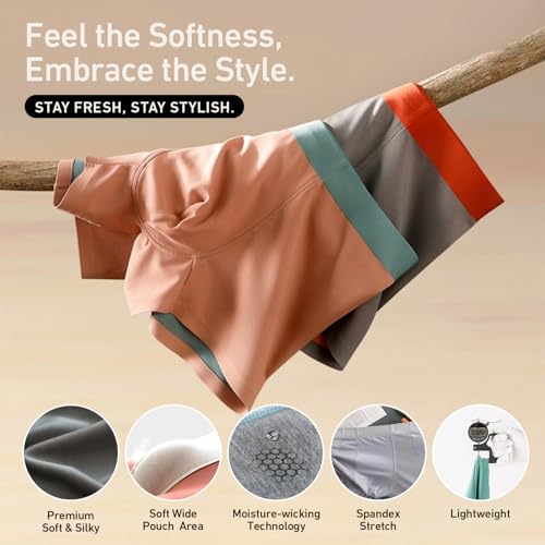 Mens Trunks Underwear - Micro Modal Seamless Boxer Briefs - Breathable Cooling Trunks - Underwear Pack4
