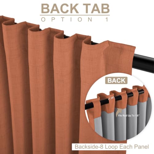 Image of Faux Linen Total Blackout Curtains for Bedroom 96 Inch Long Burnt Orange