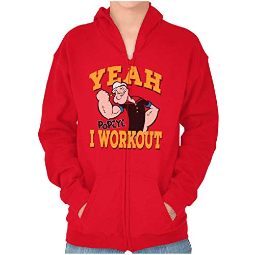 Yeah I Workout Popeye The Sailor Man Youth Zip Hoodie Boys Girls Red