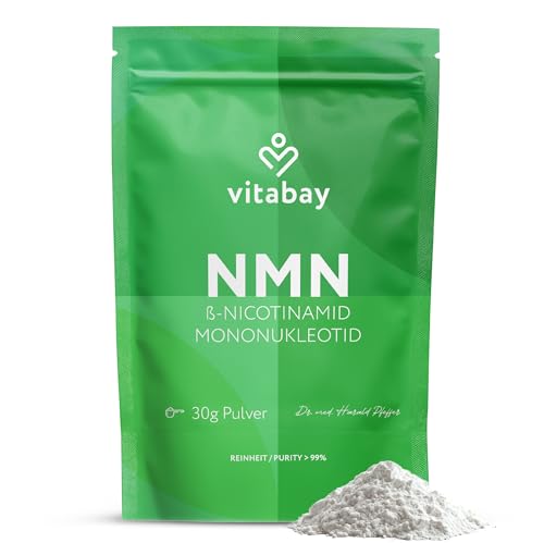 Vitabay NMN Pulver I Nicotinamid-Mononukleotid aus pharmazeutischer Forschungsqualität I NMN Nicotinamide Mononucleotide mit 99,9% Reinheit I Hochdosiert, hochwertig & laborgeprüft