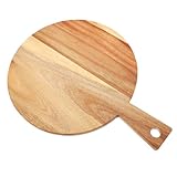 MOTHNUR Tabla de Cortar Redonda de Madera de Acacia con Mango Ergonómico Resistente y Fácil de Limpiar para Carne Verduras Queso y Pizza Reutilizable y Duradera para Uso Doméstico y