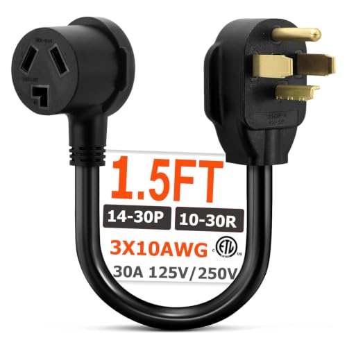 1.5FT 3 Prong to 4 Prong Dryer Adapter 4 Prong to 3 Prong Dryer Adapter NEMA 14-30P Male to 10-30R Female Dryer Cord Adapter 4 to 3 Prong STW 10AWG 30A 250V