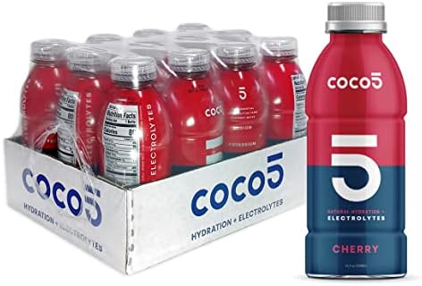 Coco5 Clean Sports Hydration Cherry Flavor | 100% Natural | 50% Less Sugar | Nothing Artificial | Non-GMO | Gluten Free | Developed by Pro Trainers for Pro Athletes | 16.9 OZ (Pack - 12)