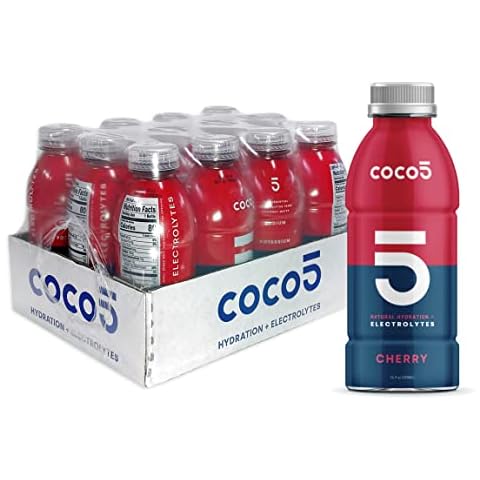 Coco5 Clean Sports Hydration Cherry Flavor | 100% Natural | 50% Less Sugar | Nothing Artificial | Non-GMO | Gluten Free | Developed by Pro Trainers for Pro Athletes | 16.9 OZ (Pack - 12) Cover