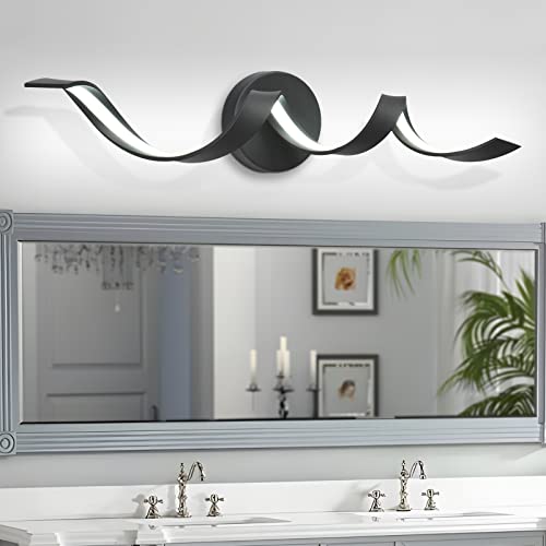 HUOKU Modern LED Bathroom Vanity Lights, 24inch Dimmable Black Bathroom