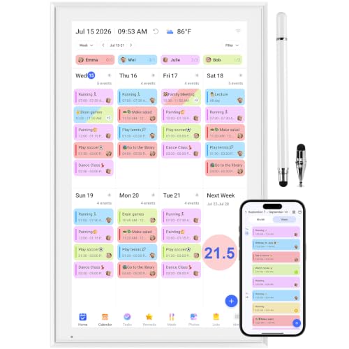 Image of 21.5 inch Smart Wall Calendar 2026 Planner & Chore Chart, Touchscreen | Touchscreen Display Electronic Calendar, Wall & Desk Mount, Wi-Fi Sync, Wall Planner, Kitchen & Office Use, Gifts for Mom