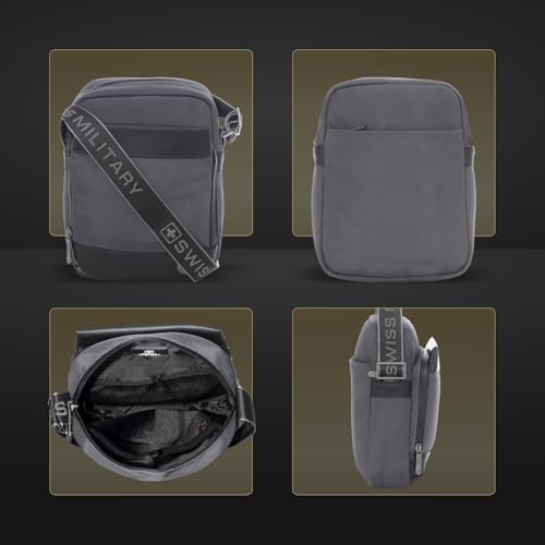 Image of SWISS MILITARY Black Gold Collection Popper Sling Bag, Stylish Crossbody Bag with Adjustable Strap, Organizer Compartments, PU Trim, Magnetic Quick-Access Pocket, Key Holder, 5L Unisex