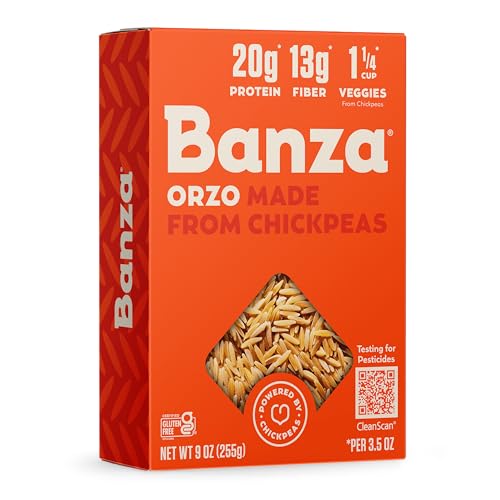 Banza Orzo Pasta from Chickpeas - Gluten Free, High Protein, and Lower Carb Protein Cavatappi Chickpea Pasta - 9oz
