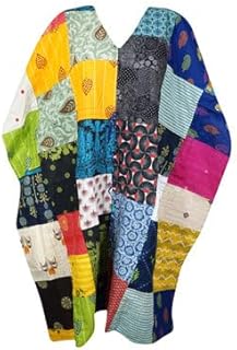 Mogul Interior Boho Maxi Dress with Patchwork, Cotton Colorful Printed Kaftan Maxi Dresses L-3X