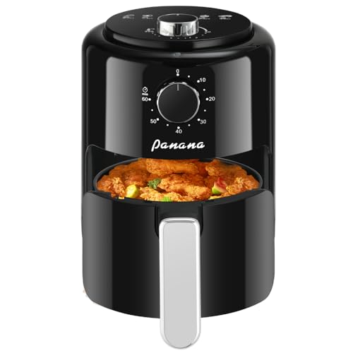 Panana Compact 2L Air Fryer 6 Preset Menus Adjustable Timer 0-200C Temperature Control Non-Stick Basket 800W Oven Low Fat Oil Free Healthy Frying Cooker (Black 2L)