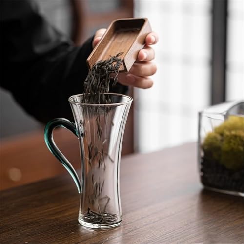Vaso de vidrio transparente de 180 ml con mango verde oscuro para cocina 8
