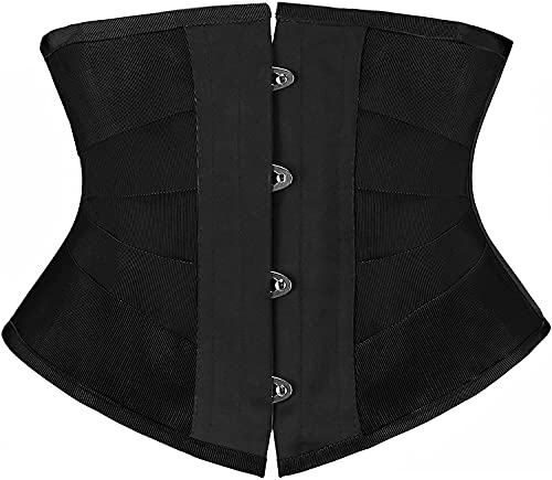 YIANNA Women Jet Ribbon Corsets Short Torso Underbust Waist Training Hourglass Body Shaper, YA1916-Black-M