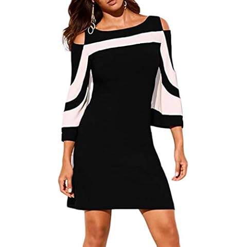 Qixuan Women's Long Sleeve Off The Shoulder Fit and Flare Dress Black 2XL Cover