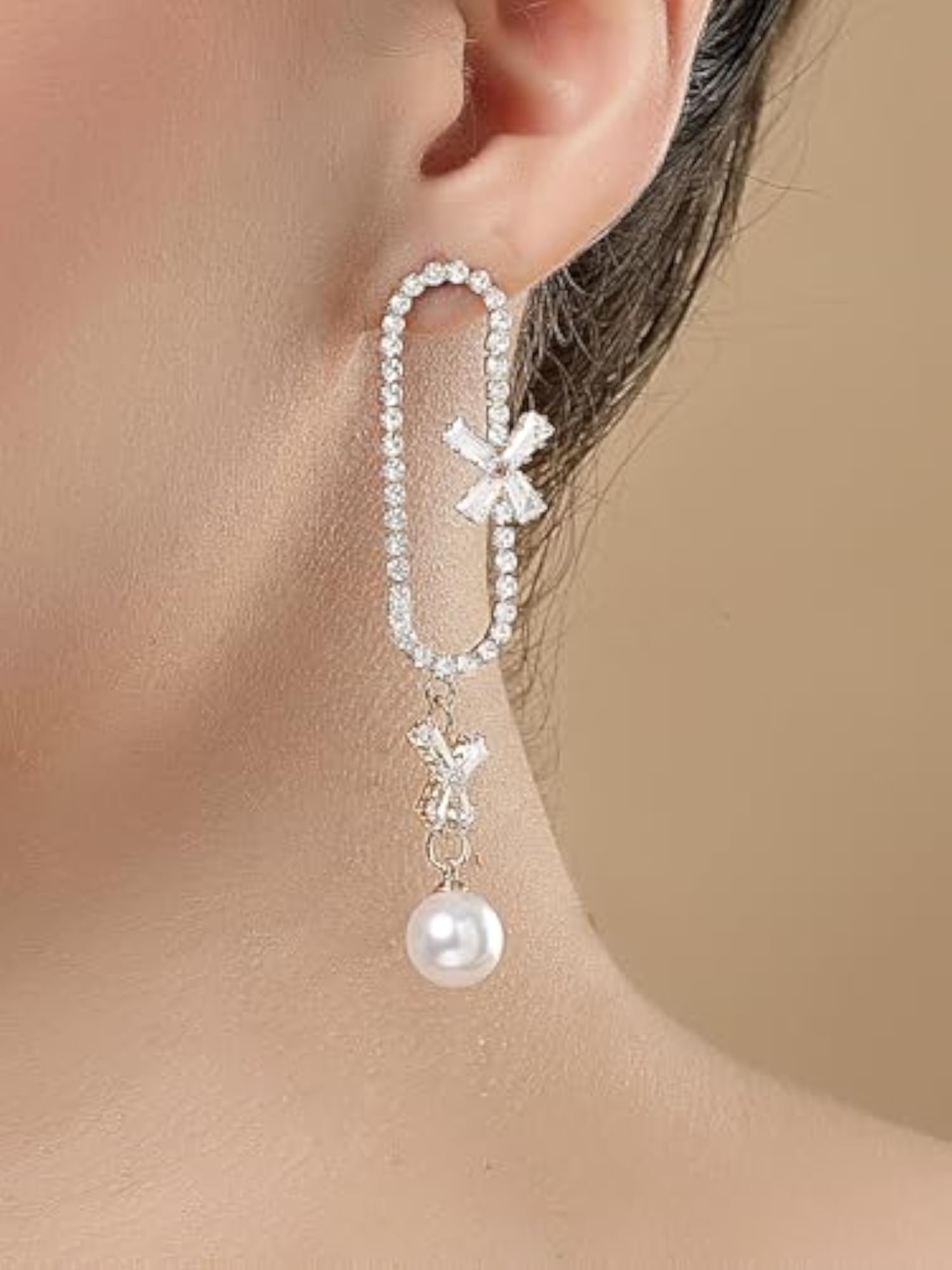 Pearl & American Diamond Drop Earrings, Elegant Design