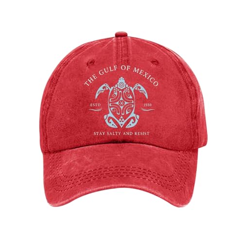 Gulf of Mexico Hat Sea Turtle Hat, Gulf of Mexico Established 1550 Cap, Vintage Baseball Caps for Men Women (US, Alpha, One Size, Red)