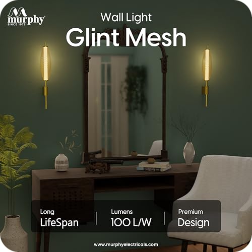 Image of Murphy Glint Mesh 12W Wall Light |Aluminium Body |Golden Finish| Pack of 2 | 3-in-1 Color Changing LED (Cool White /Warm White /Natural White) with 2-Year Warranty
