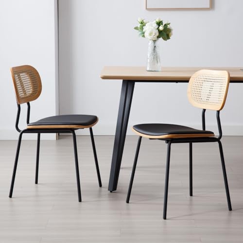 Wahson Sillas De Comedor De Madera Juego De 2 Sillas Cocina Con Respaldo,Sillas De Rattán Patas Metálicas Sillas De Salón Cojín De Pu Para Hogar Salón Restaurante,Negro Wahson Sillas De Comedor De Madera Juego De 2 Sillas Cocina Con Respaldo,Sillas De Rattán Patas Metálicas Sillas De Salón Cojín De Pu Para Hogar Salón Restaurante,Negro