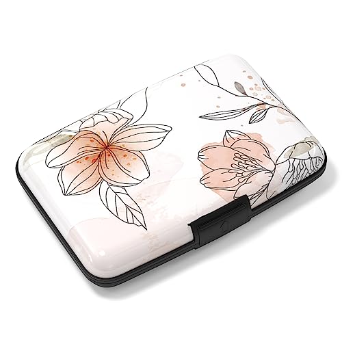 Image of Rimilak Aluminuml Credit Card Holder, Mini Credit Card Wallet RFID Blocking Slim Metal Hard Case for Women Men, Beauty Flower