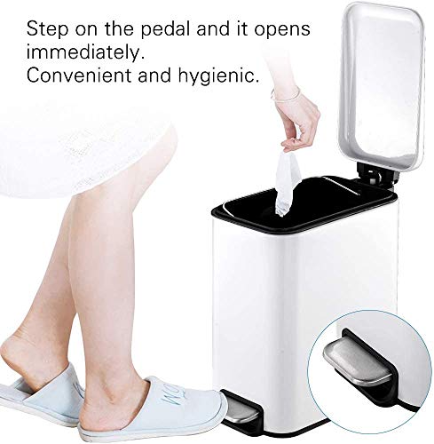 Cltec 5 Liter/1.3 Gallon Small Trash Can With Lid Soft Close And Removable Inner Waste Basket, Rectangular Slim Garbage Can For Bathroom Bedroom Office Nursery, Narrow Step Trash Bin, White #TOP4