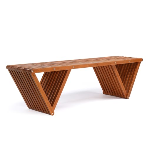 VINGLI Outdoor Wooden Bench, 63" All Weather Patio Bench Porch