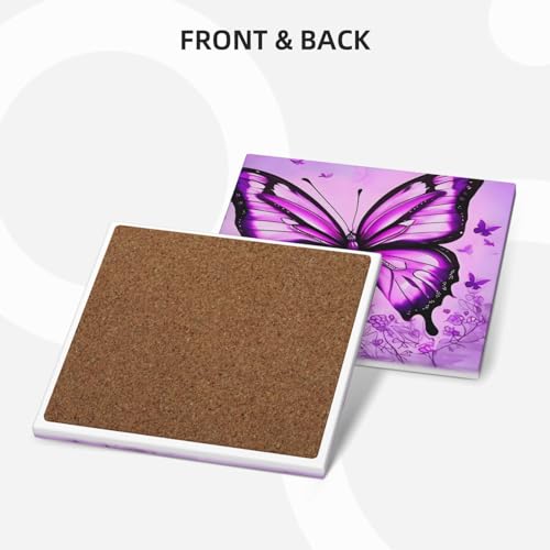 Dessous de verre en céramique papillon violet lot de 6 avec support métal pour table - 3