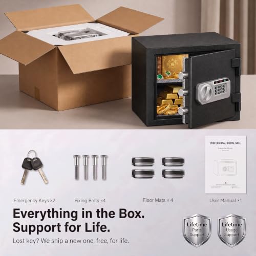 Fireproof Safe for Home, Heavy Duty Security Safe with External Battery Compartment, Heat Expanding Door Seal, Adjustable Shelf, Interior Light, Silent Keypad, Digital Lock Safe Box by RETLLAS - Used condition - Image 8