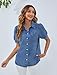 BMJL Womens Denim Shirt Business Casual Button Down Work Blouses Puff Sleeve Summer Tops Blue