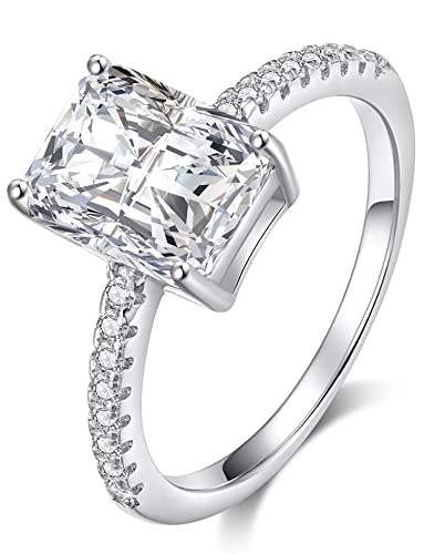 SecreTalk 2ct Moissanite Engagement Promise Ring for Women - Radiant Cut Moissanite Wedding Band 925 Sterling Silver D Color VVS with Certificate of Authenticity