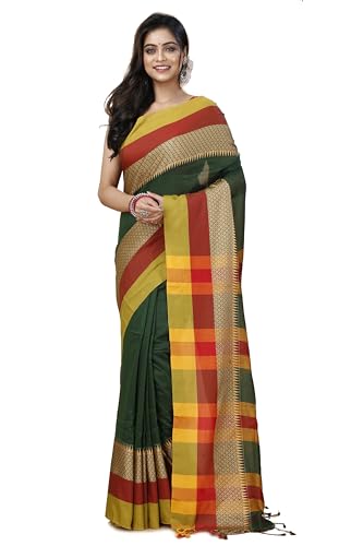 Image of OISHANI SAREE GHOR Women's Traditional Bengal Handloom Modhuboni Cotton Saree With Blouse Piece