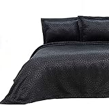 Bettwäsche Set Tagesdecke 240x250 cm und 50x70 cm 2 Kissen | Bettüberwurf Decke für Sommer Stepp Decke für Bett Sofaüberwurf | Jacquard Chenille Stoff Wohndecke weich und Modern (Anthrazit)