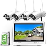All in one with Monitor [Expandable] Wireless Security Camera System WIFI NVR Kit 8CH 1080P NVR 4pcs 960P Indoor Outdoor Bullet IP Camera IR Night Vision Waterproof Plug and Play with 2T Hard Drive
