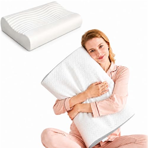 Seedollia Lavender Contoured Memory Foam Pillow,White Gray, 4.7"
