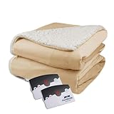 Pure Warmth Velour Sherpa Electric Blanket - Warm Twin Heating Blanket with 10 Hours Auto Shut Off and 10 Heat Settings - Linen