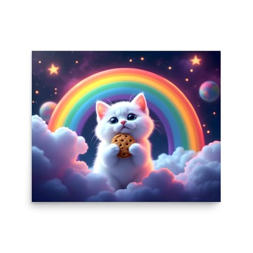 Cute Cat Poster- Adorable White Kitten with Cookie Wall Art