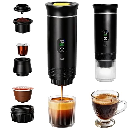 Cafetera Portatil, Cafetera Portatil Capsulas, Mini Cafetera Espresso Eléctrica 3 en 1, Autocalentable con USB-C, Compatible con Cápsulas NS y Café Molido, Ideal para Viajes, Camping, RV, Senderismo