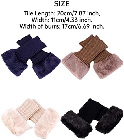 Allwiner Women Faux Fur Trim Boot Cuffs Socks Crochet Knitting Short Leg Warmers 4 Pack, 20cm
