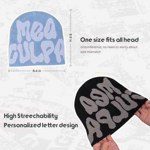 Cleveinuan TaowaveWomen Beanie Y2k Hat,MEA Culpa Graphic Beanies Designs,Winter Hat Knit Skull Cap