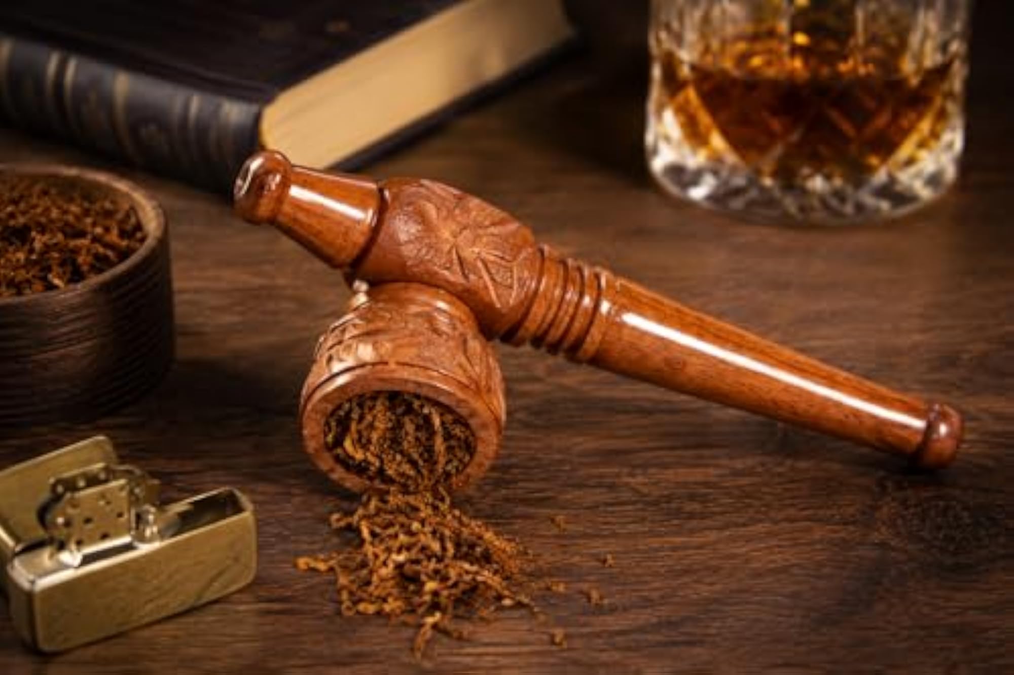 Handcrafted Brown Wooden Smoking Pipe, Compact Design