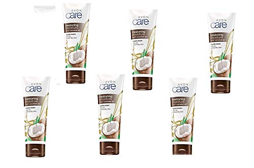 Pack of 6 Avon Care restoring moisture hand cream with coconut oil for dry to extra dry skin – 6 x 75ml tubes
