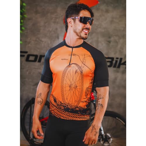 Camisa de Ciclismo Masculina Manga Curta Roda Laranja Proteção UV Slim Confortável Pro Bike (BR, Alf