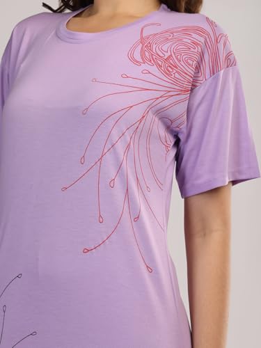 Image of Duchess Cotton Half Sleeve Oversized T-Shirts for Women| Nighty - Loose Fit Tee with Pocket
