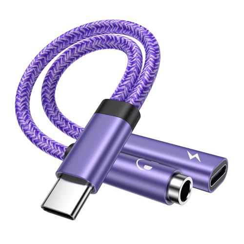 USB C to 3.5mm Jack Headphone and Charger Adapter, 2 in 1 Type C to Aux Audio & Fast Charging Cable in car for Samsung Galaxy S24/S23/S22/S21/S20/S10/S9/A34/A53/A54/Note 20/10, Huawei P40/P30/P20 Lite