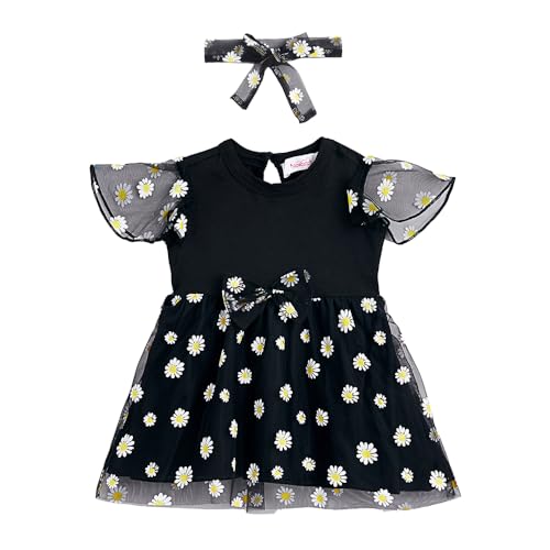Hopscotch Baby Girls Floral Print Short Sleeves Black Casual